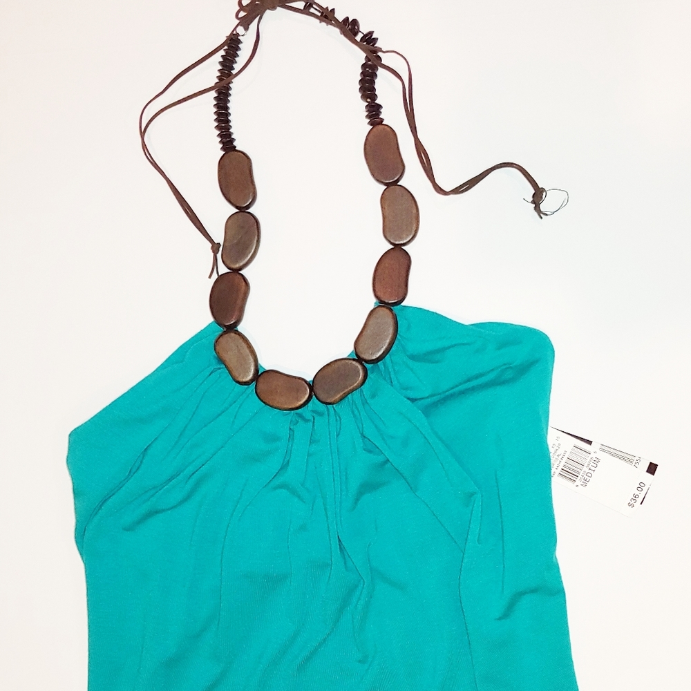 IZ Byer California Teal Wood Beaded Halter Top NWT